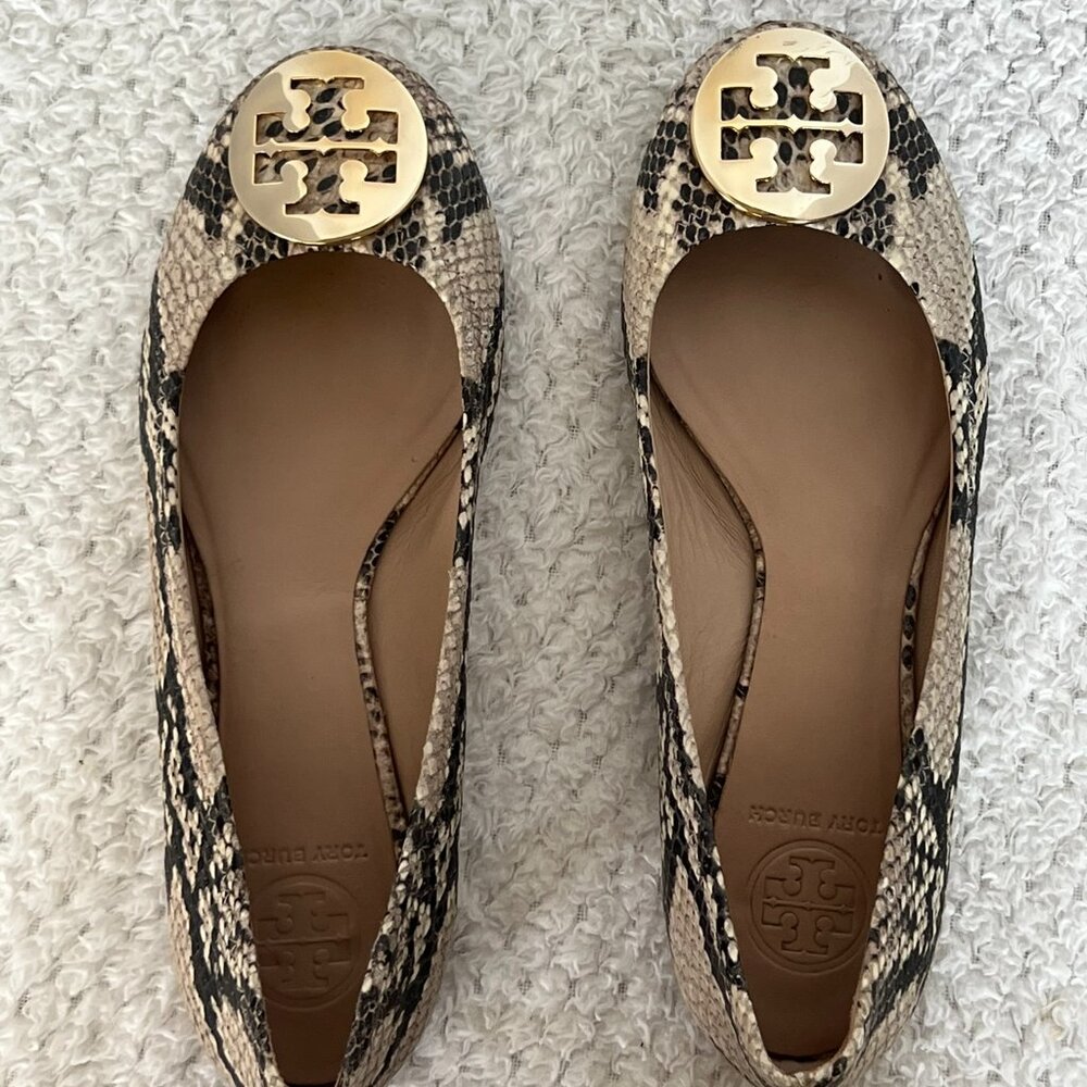 Tory Burch Python Snake Print Leather Reva Flats Womens Size 8